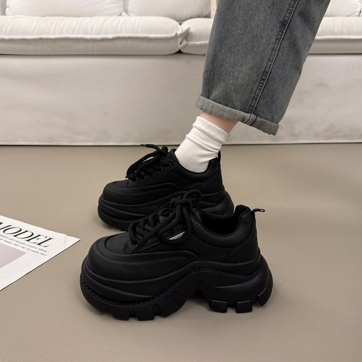 爆款松糕厚底老爹鞋女小个子增高2025新款秋冬加绒运动休闲小白鞋,淘宝优惠券,粉丝福利购,淘宝优惠卷