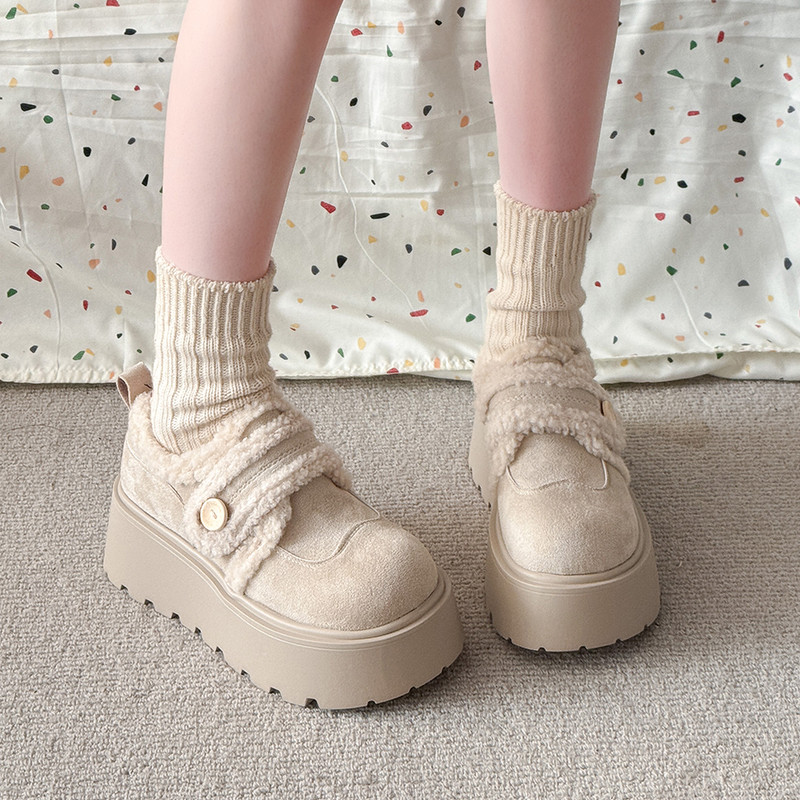 复古加绒深口单鞋女厚底勃肯鞋2025新款配裙子秋冬季乐福毛毛棉鞋,淘宝优惠券,粉丝福利购,淘宝优惠卷