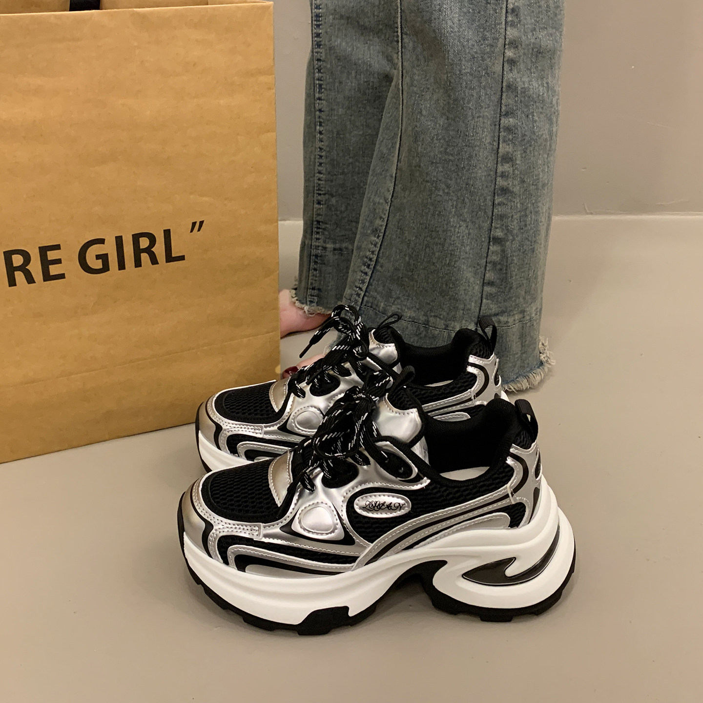 爆款百搭厚底老爹鞋女小个子增高2026超火新款春季黑色运动休闲鞋,淘宝优惠券,粉丝福利购,淘宝优惠卷