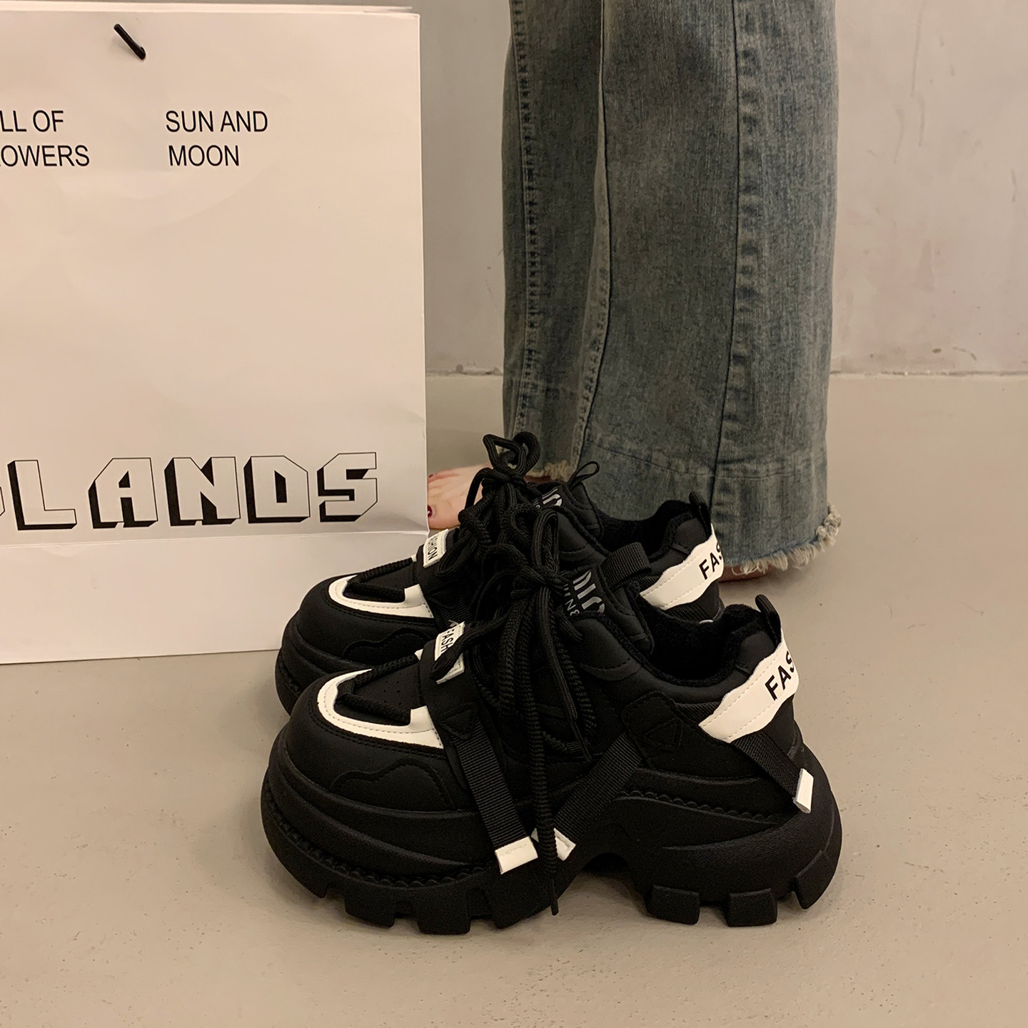 欧洲站松糕厚底老爹鞋女增高2025超火新款秋冬黑色加绒运动休闲鞋,淘宝优惠券,粉丝福利购,淘宝优惠卷