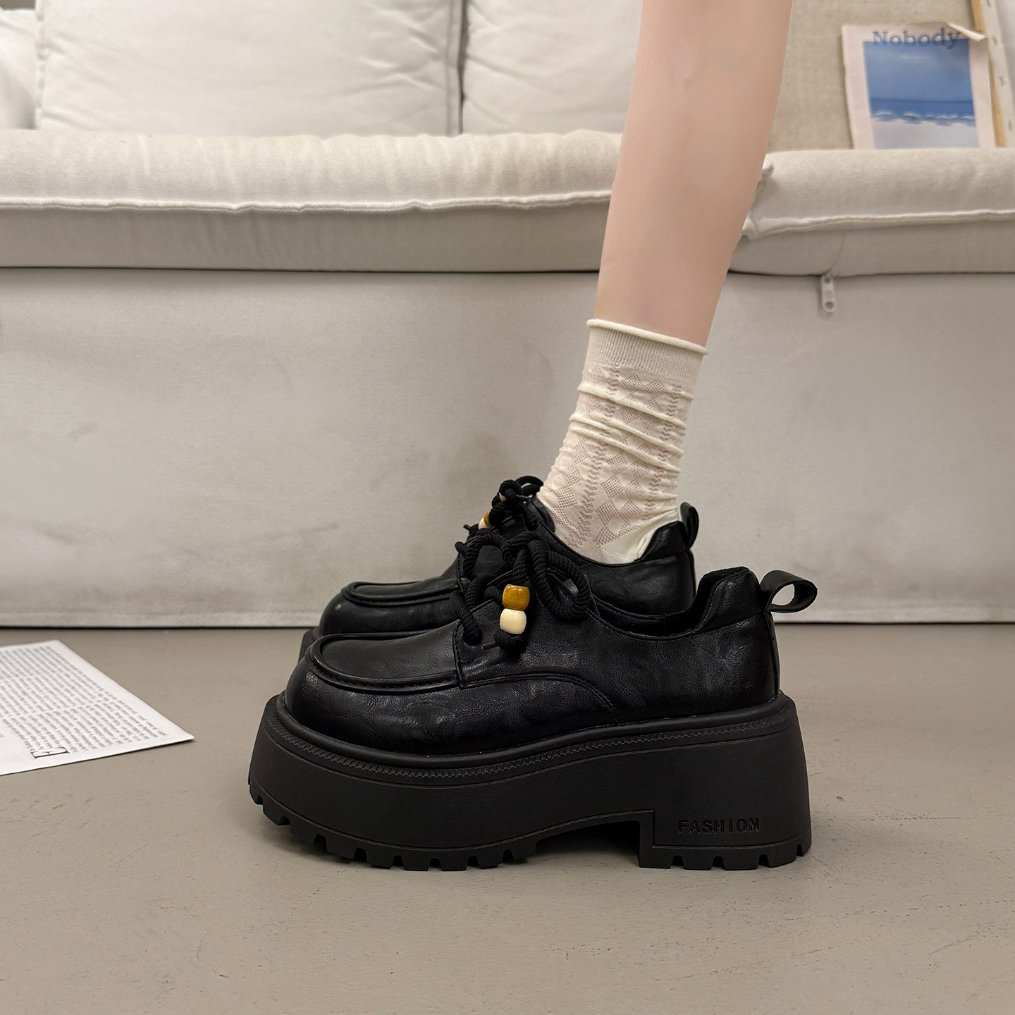 英伦风厚底增高小皮鞋女系带深口单鞋2026新款春秋季玛丽珍乐福鞋,淘宝优惠券,粉丝福利购,淘宝优惠卷