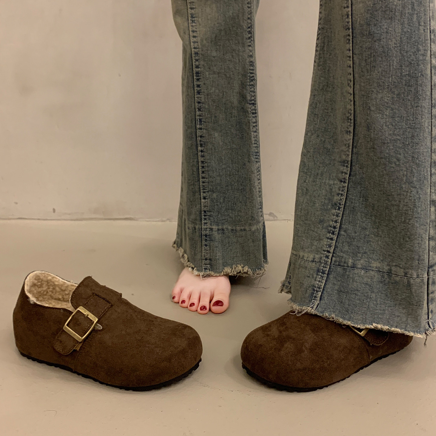 法式气质平底单鞋女秋冬加绒勃肯鞋2025新款一脚蹬内增高玛丽珍鞋,淘宝优惠券,粉丝福利购,淘宝优惠卷