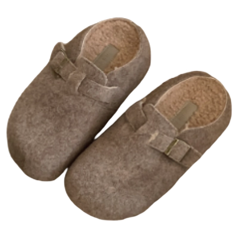 5CM增高版~厚底毛呢子勃肯鞋加绒包头半拖鞋女秋冬灰色毛毛鞋棉鞋,淘宝优惠券,粉丝福利购,淘宝优惠卷