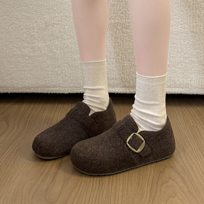一脚蹬勃肯鞋女2025秋冬新款平底加绒保暖毛呢豆豆棉鞋懒人穆勒鞋,淘宝优惠券,粉丝福利购,淘宝优惠卷