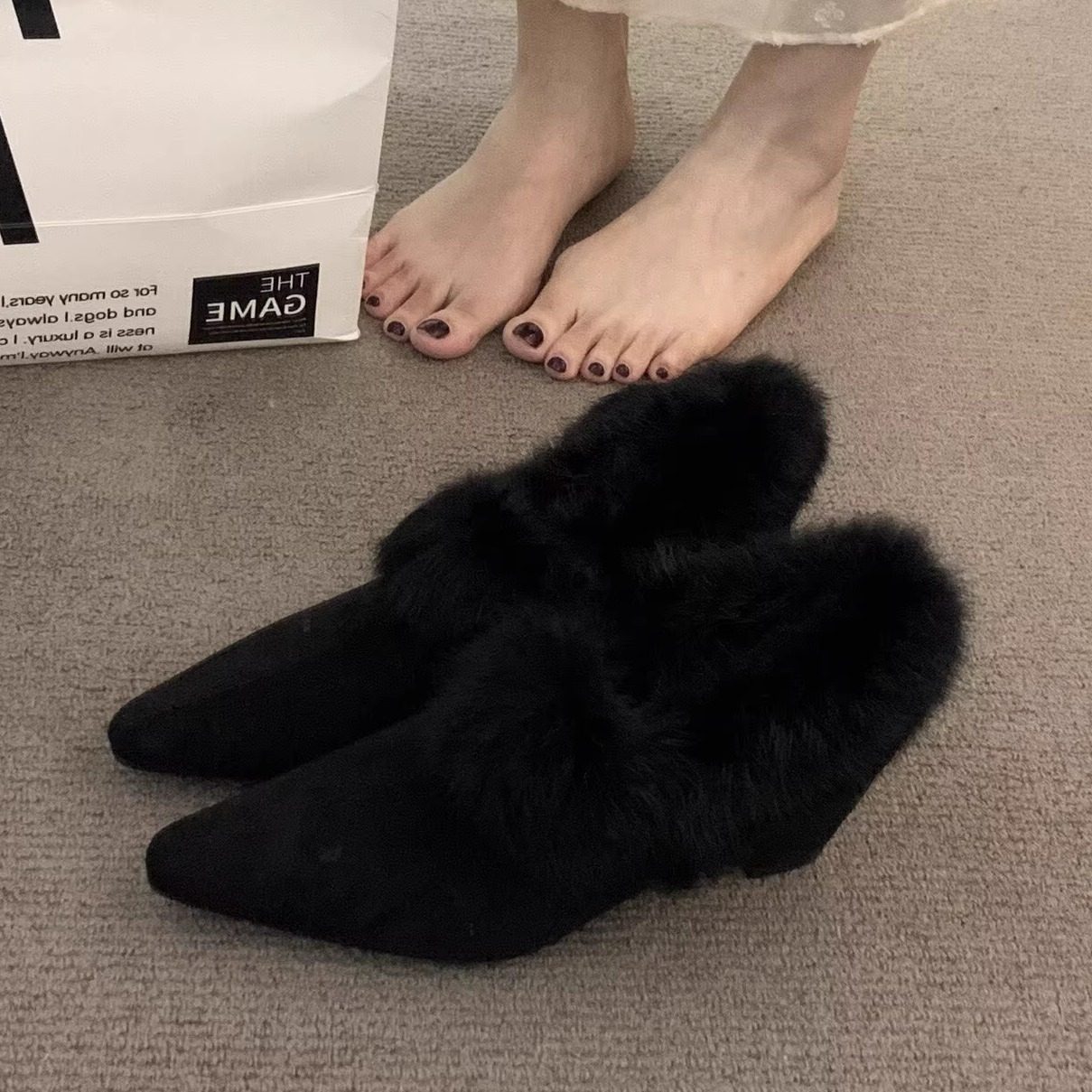 毛毛拖鞋女外穿一脚蹬穆勒皮鞋2025秋冬新款兔毛高级感绝美高跟鞋,淘宝优惠券,粉丝福利购,淘宝优惠卷