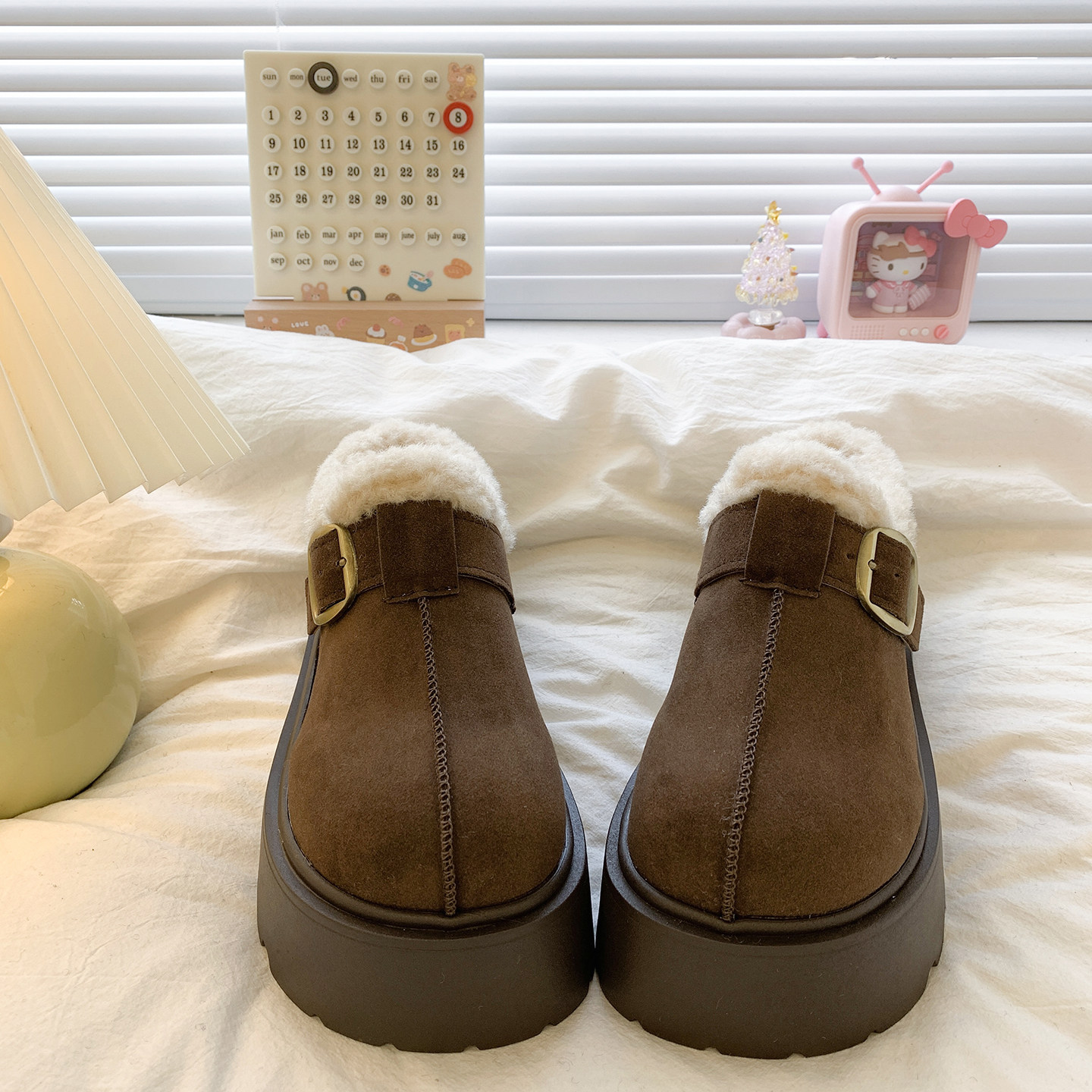 厚底增高复古勃肯鞋包头毛毛半拖鞋女冬季外穿2025新款加绒棉拖鞋,淘宝优惠券,粉丝福利购,淘宝优惠卷