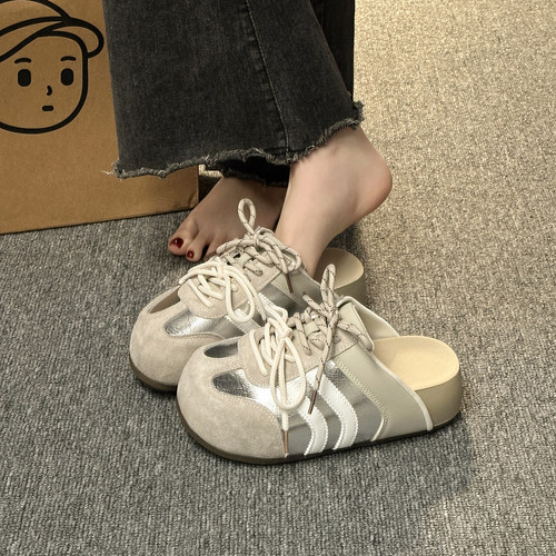 厚底增高德训勃肯鞋女2026新款春夏季女鞋子一脚蹬懒人包头半拖鞋 - 图0