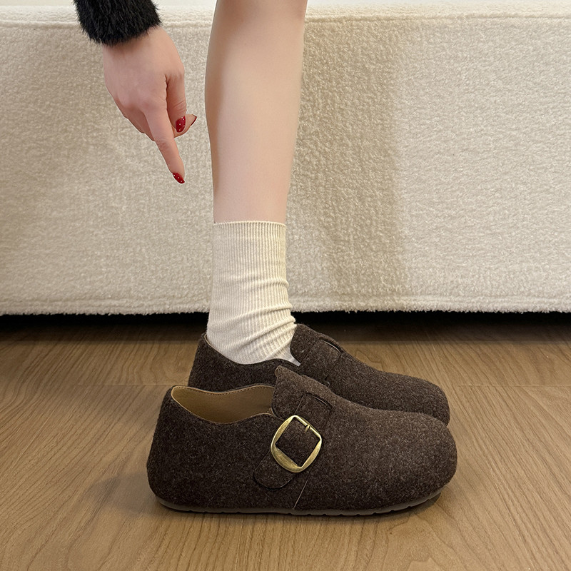 一脚蹬勃肯鞋女2025秋冬新款平底加绒保暖毛呢豆豆棉鞋懒人穆勒鞋,淘宝优惠券,粉丝福利购,淘宝优惠卷