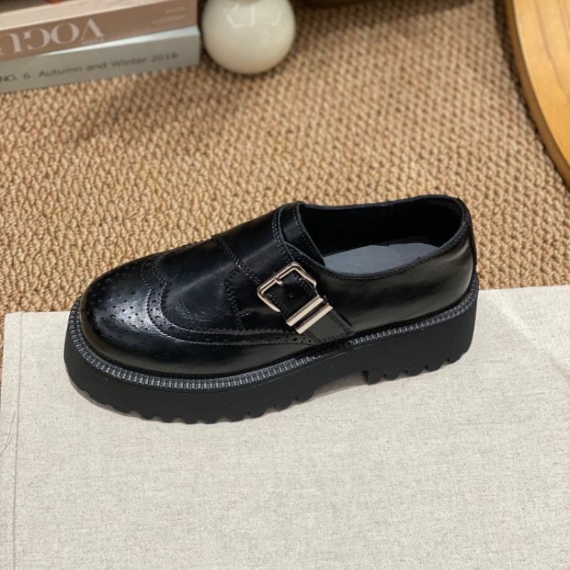 2026春季爆款英伦风真皮布洛克乐福鞋女黑色搭扣厚底增高百搭单鞋,淘宝优惠券,粉丝福利购,淘宝优惠卷