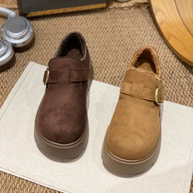 反绒皮勃肯鞋女2025新款厚底圆头皮带扣一脚蹬休闲舒适轻便单鞋女 - 图0