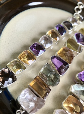 凉玥尼泊尔手工天然原矿多宝水晶925银手链手排大气百搭个性设计