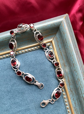 凉玥 尼泊尔手工黄紫水晶石榴石蓝松石红宝石玛瑙月光石925银手链