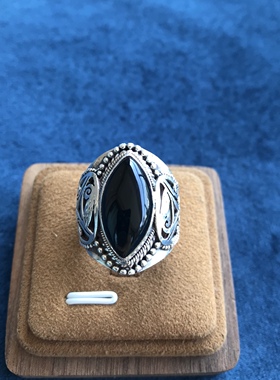 尼泊尔精工925银黑玛瑙红玛瑙粉玛瑙蓝玛瑙绿玛瑙水草玛瑙戒指
