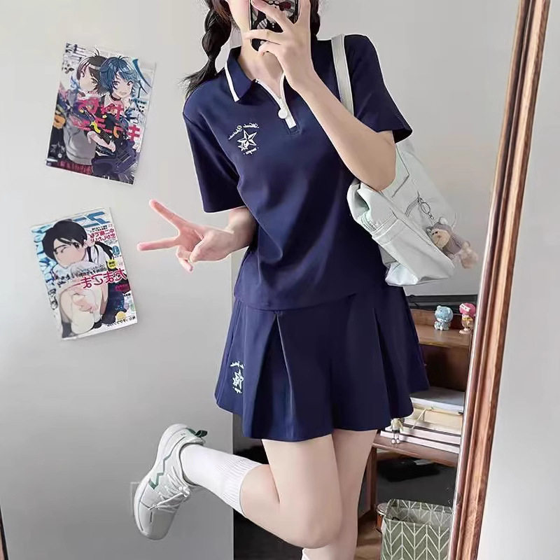 创宙 东大门韩版跨境时尚运动衣服女套装短袖裤裙休闲显瘦百搭两件套潮