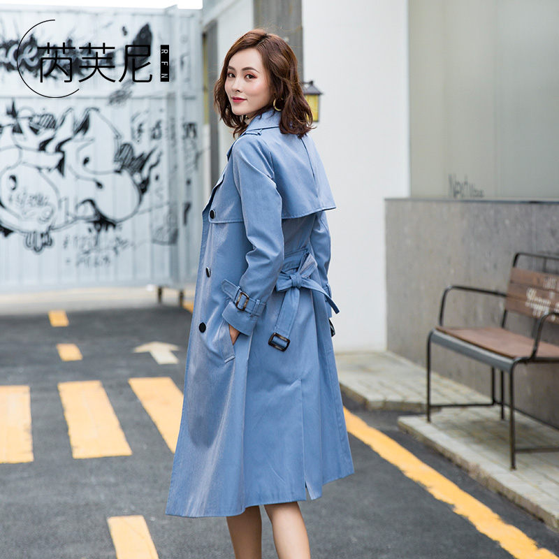 春秋新款英伦风双排扣系带气质时尚休闲过膝外套 2019 风衣女中长款 春秋新款英伦风双排扣系带气质时尚休闲过膝外套 2019 风衣女中长款