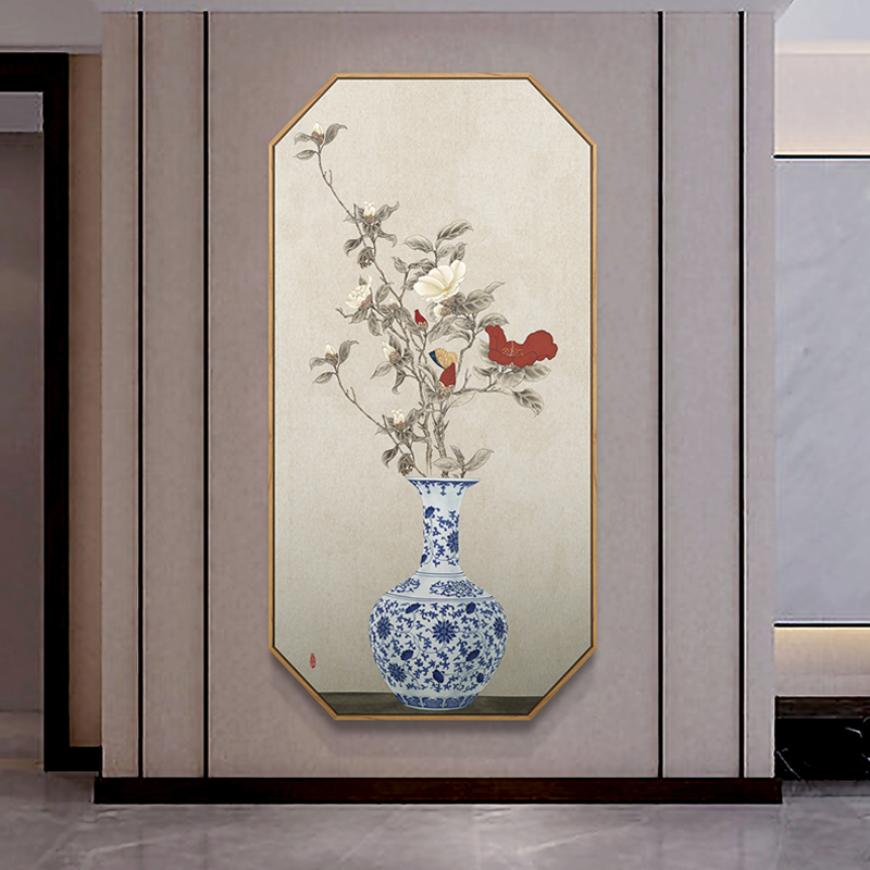 清风雅韵 新中式玄关装饰画禅意竖版挂画 古风壁画中国梅花鸟墙画