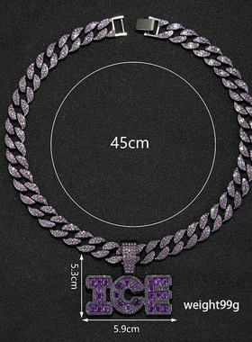 欧美设计嘻哈紫色ICE吊坠项链