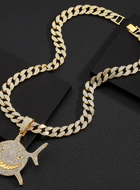 原创设计大号海洋鲨鱼古巴项链