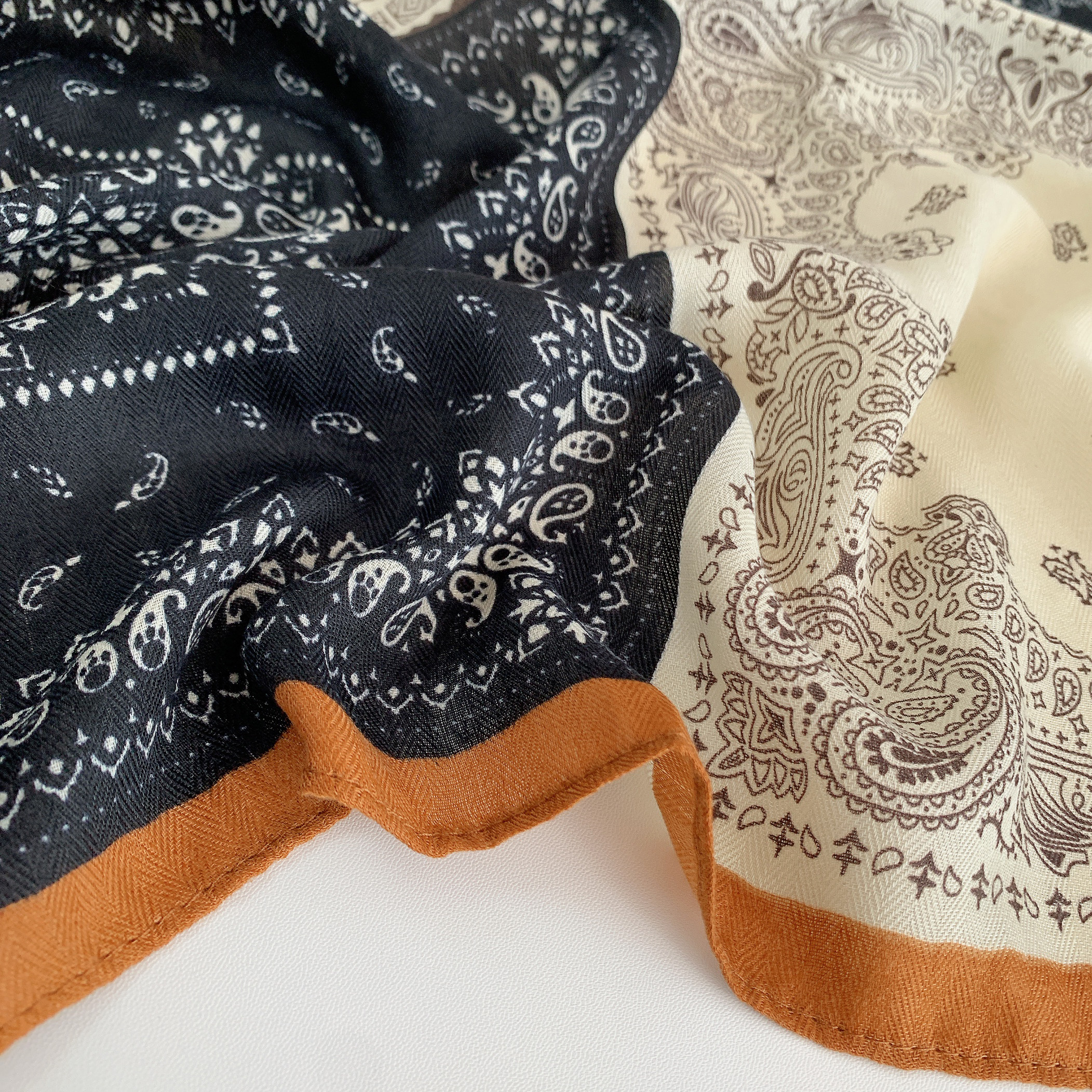 法式腰果花棉麻手感小方巾女丝巾春秋百搭高级感复古围巾护颈围脖