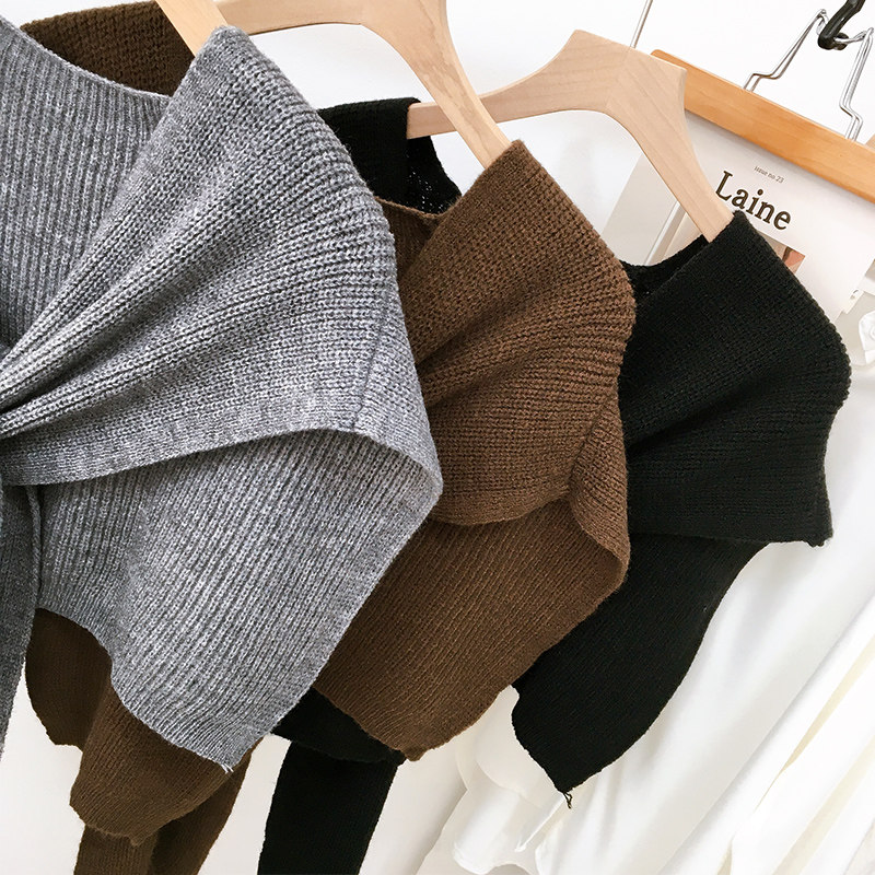 大版毛线针织披肩女秋冬百搭装饰毛衣围巾假领子黑色纯色披风新款,淘宝优惠券,粉丝福利购,淘宝优惠卷