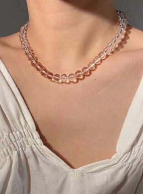 雨琦水晶圆珠链透明白水晶项链