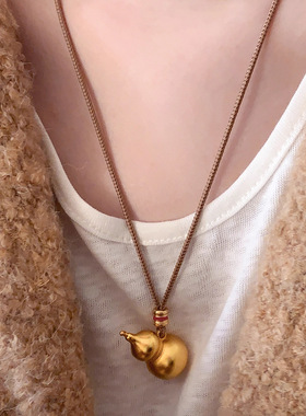 雨琦铜沙金葫芦项链长款女项链