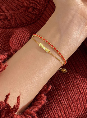 混合材质本命新年红色绳编手链