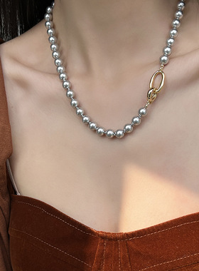 雨琦圆珠链银灰珍珠项链轻项链