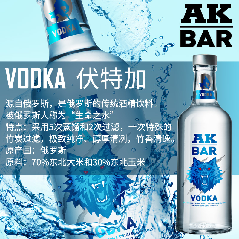 [伏特加] AKBAR原味40度便利店vodka鸡尾调酒用的酒基酒700ml洋酒-图1