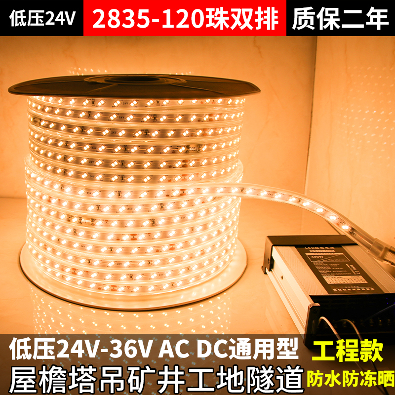 led灯带220V100米低压24v36v养殖户外防水工程工地下室隧道照明灯 - 图1