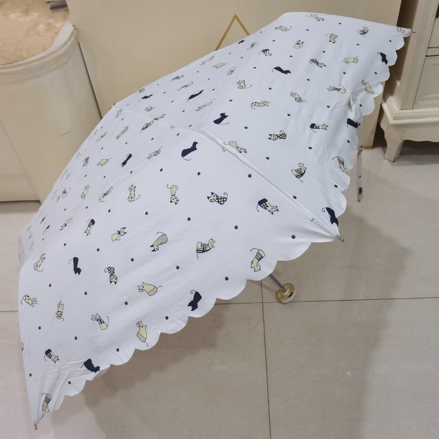 可爱爆了日系白色三折伞猫咪折叠伞超轻150g遮阳伞防晒防紫外线女