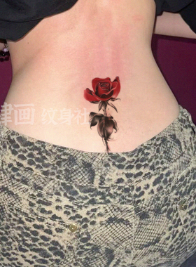 辣妹红色玫瑰花纹身贴肚脐防水