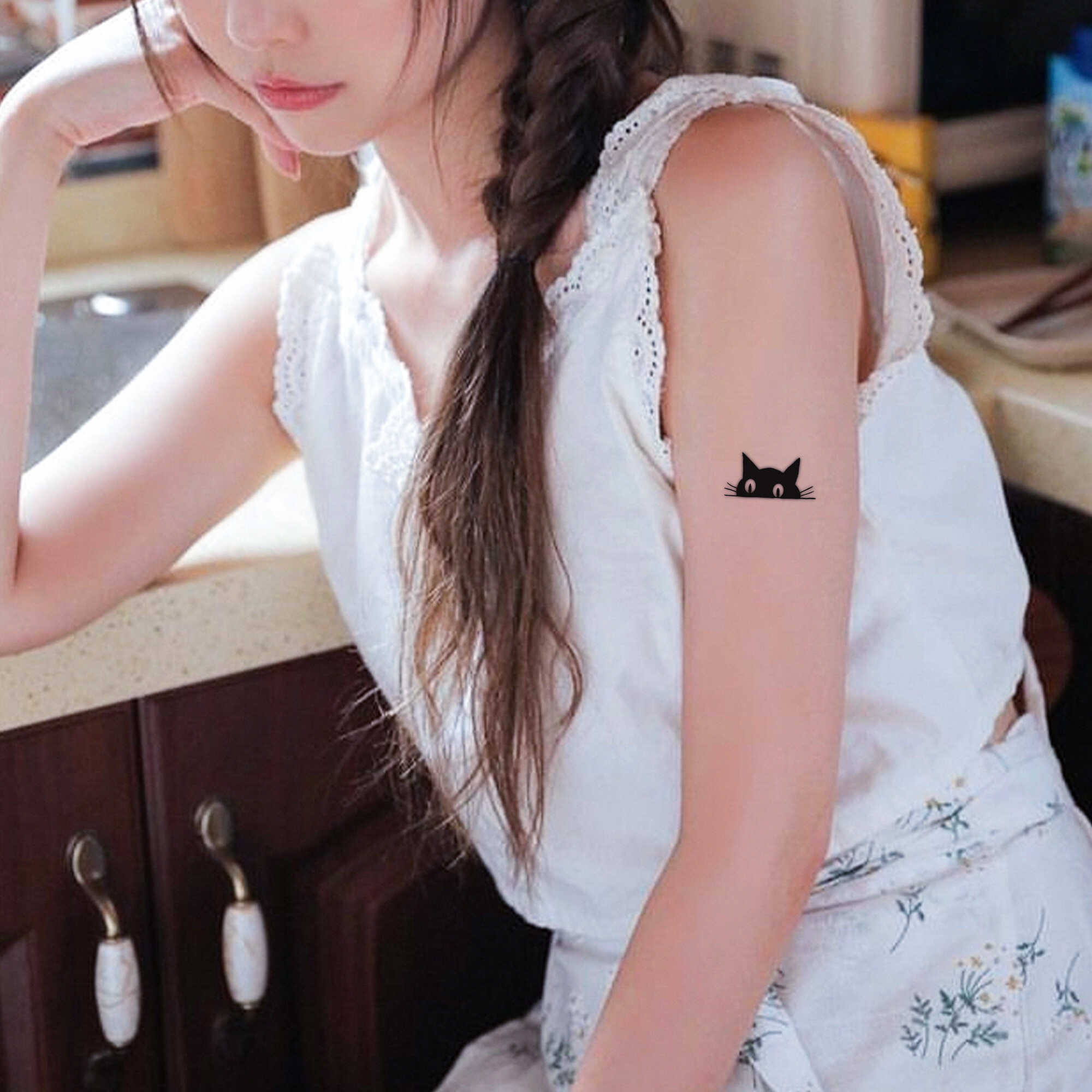 3张 可爱猫咪仿真防水手腕手臂草本纹身贴ins简约小红书同款卡通 - 图2
