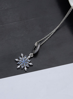 蓝色雪花纯银珠子轻奢小众锁骨链