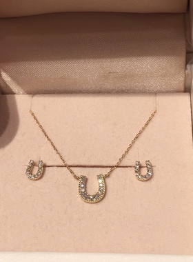 马蹄U形女纯银镀18k金项链