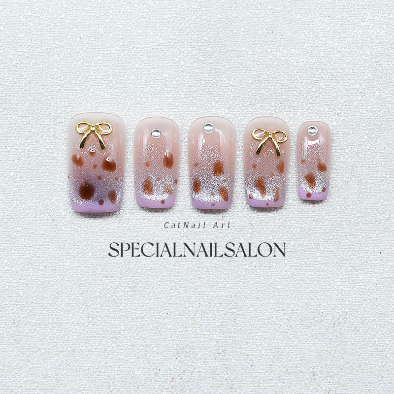 【布朗糖心】纯手工穿戴甲夏日甜美蝴蝶结豹纹可爱显白假指甲贴片,淘宝优惠券,粉丝福利购,淘宝优惠卷