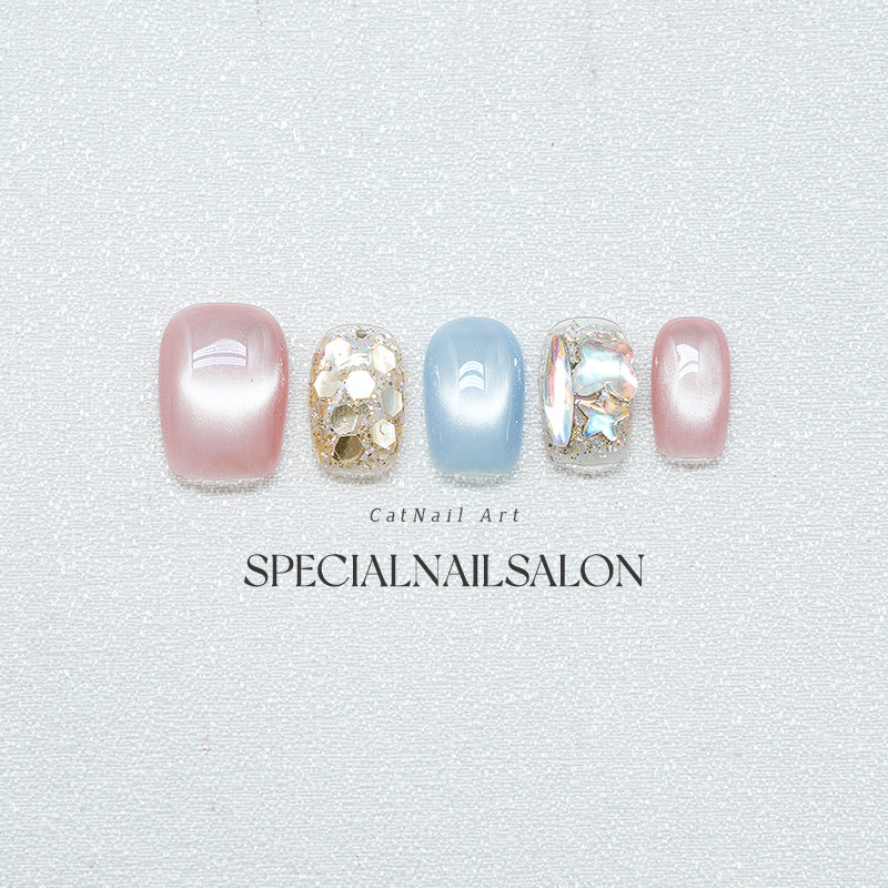 【花样倾城】纯手工穿戴甲2025年新款多巴胺爆闪亮片猫眼显白美甲,淘宝优惠券,粉丝福利购,淘宝优惠卷