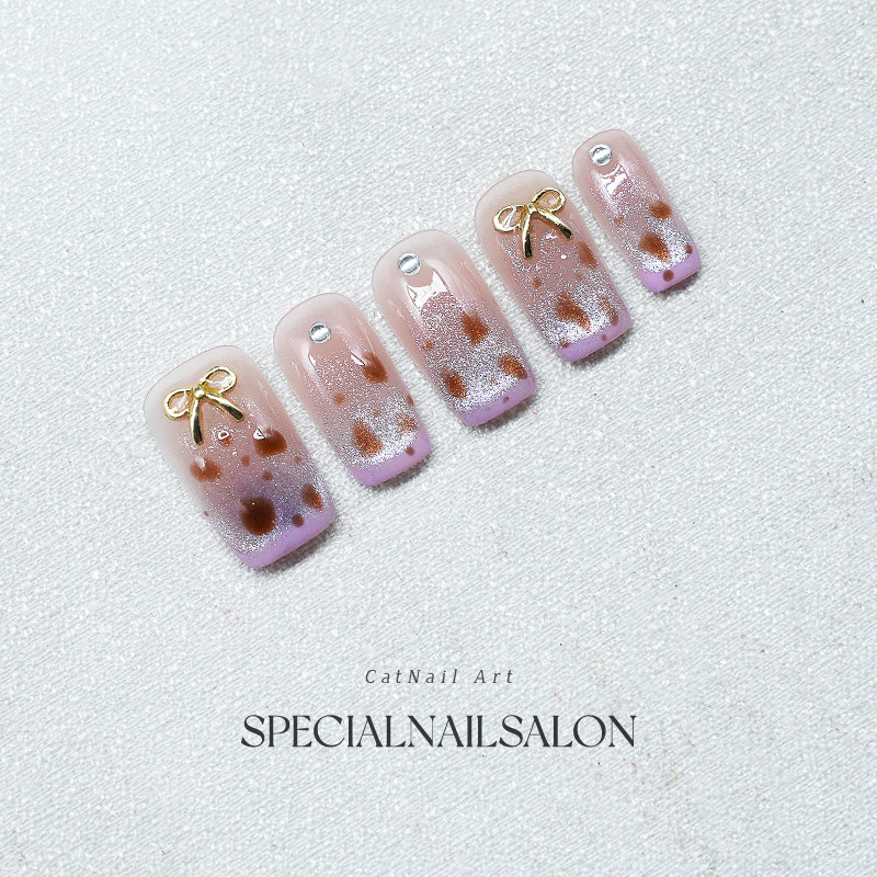 【布朗糖心】纯手工穿戴甲夏日甜美蝴蝶结豹纹可爱显白假指甲贴片,淘宝优惠券,粉丝福利购,淘宝优惠卷