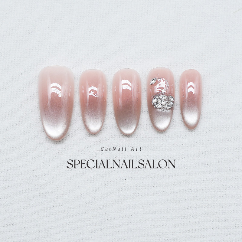 【天鹅婚纱曲】纯手工穿戴甲裸色纯欲风温柔显白美甲钻饰指甲贴片,淘宝优惠券,粉丝福利购,淘宝优惠卷