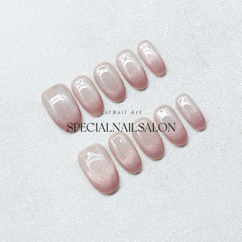 【雾粉之恋】纯手工穿戴甲2025新款简约纯欲猫眼高级感绝美指甲片,淘宝优惠券,粉丝福利购,淘宝优惠卷