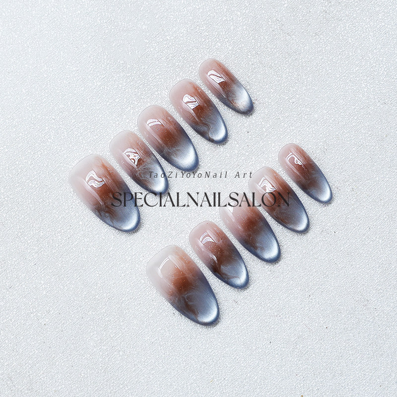 【时间海】纯手工穿戴甲秋冬新款晕染撞色气质氛围感显白美甲贴片,淘宝优惠券,粉丝福利购,淘宝优惠卷