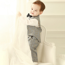 Костюм детский 儿童西装男童燕尾服男宝宝花童礼服英伦格子男孩英伦风主持人演出