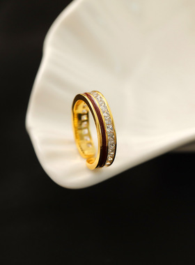 安哥拉红色新款珐琅滴釉戒指复古法式重工密钻超闪对戒潮人指环