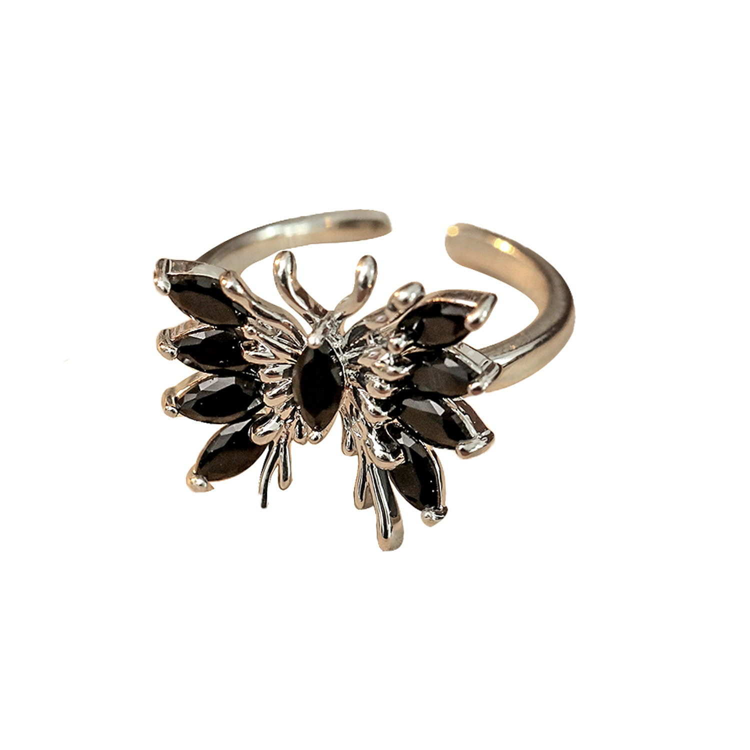 Dark retro three-dimensional butterfly inlaid zirconium ring for women, light luxury