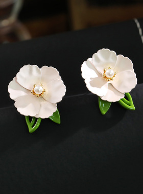春夏新款栀子花耳钉森系甜美小清