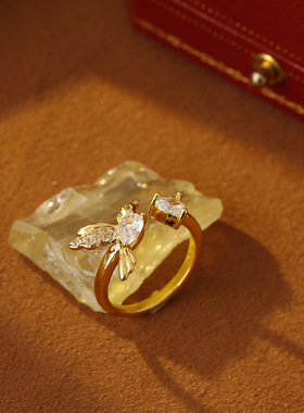 韩版春夏日系和平小鸟爱心锆石戒指小巧精致开口指环爱心对戒戒子