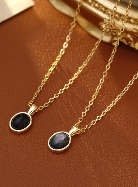 炫彩灰色椭圆马眼项链秋冬网红潮人毛衣链轻奢法式项链女锁骨链