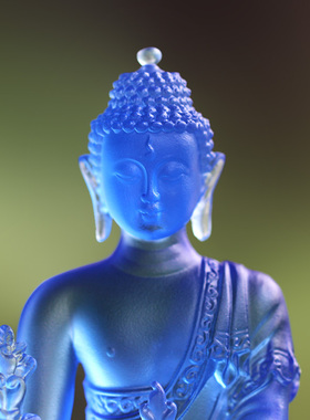 古法琉璃药师佛莲花底座座摆件