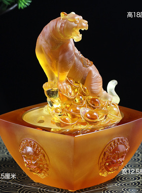 琉璃老虎聚宝盆招财纳福风水摆件