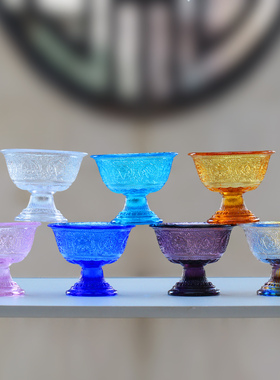 古法琉璃七彩佛堂净水杯香炉